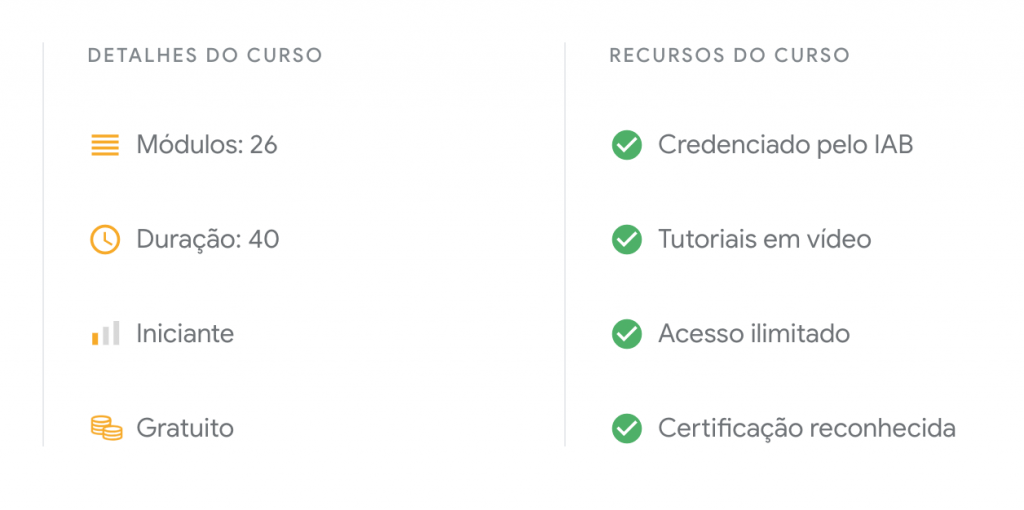 Detalhes do curso gratuito oferecido pela Google